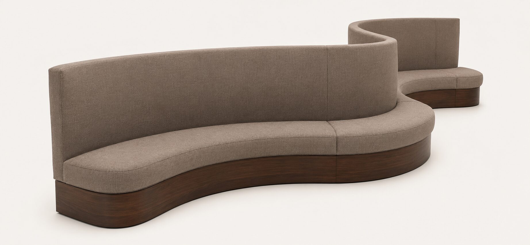 Concept rendering of an S-curve serpentine banquette with wood base